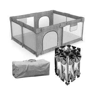 PATYWAGA Foldable Baby Playpen with Gate, Extra Large Collapsible Play Yard for Babies & Toddlers, Portable Travel Play Pen with Fence, Safe Activity Center for Indoor & Outdoor Use (59"×71" Grey)
