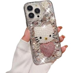 Compatible with iPhone 15 Pro Max Case Bling Diamond Glitter Rhinestone for Girls Women Cute Sparkly Shiny Gem 3D Bowknot Crystal Girly Luxury Fashion Clear Protective Phone Case