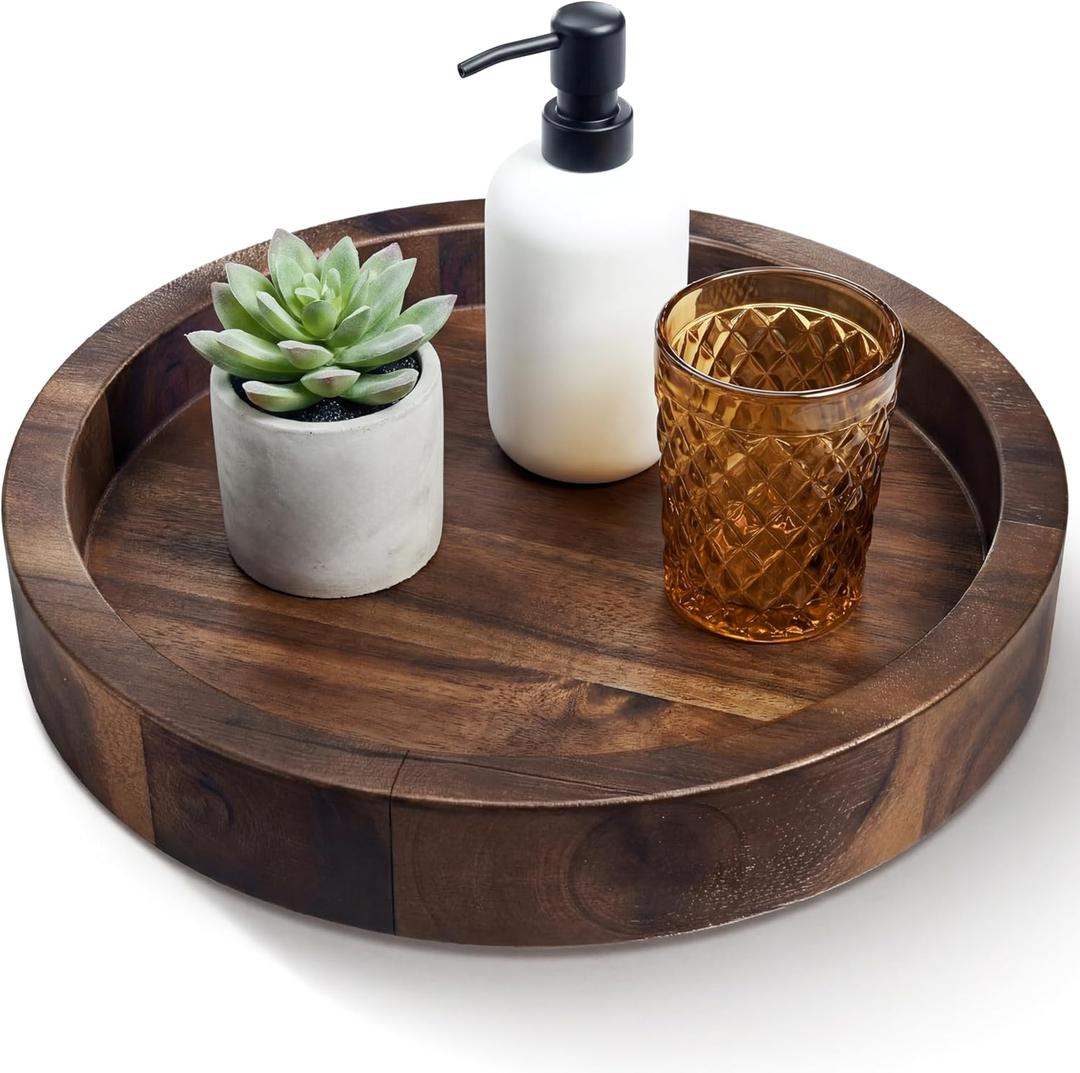 TIDITA 13" Acacia Lazy Susan Turntable for Table - Wooden Charcuterie Boards Cheese Board - Extra Large Lazy Susan Organizer - Kitchen Turntable for Cabinet, Pantry (13 Inch, Walnut)