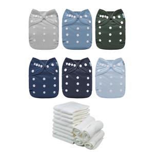 ALVABABY Baby Cloth Diaper 6 Pack with 12 Inserts One Size Cloth Diaper Covers Adjustable Washable Reusable for Baby Girls and Boys 6BM111