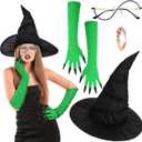 4 Pcs Witch Costume Include Black Witch Hat Glasses with Gloves and Ring for Women Halloween Movie Cosplay Props Role-playing Party