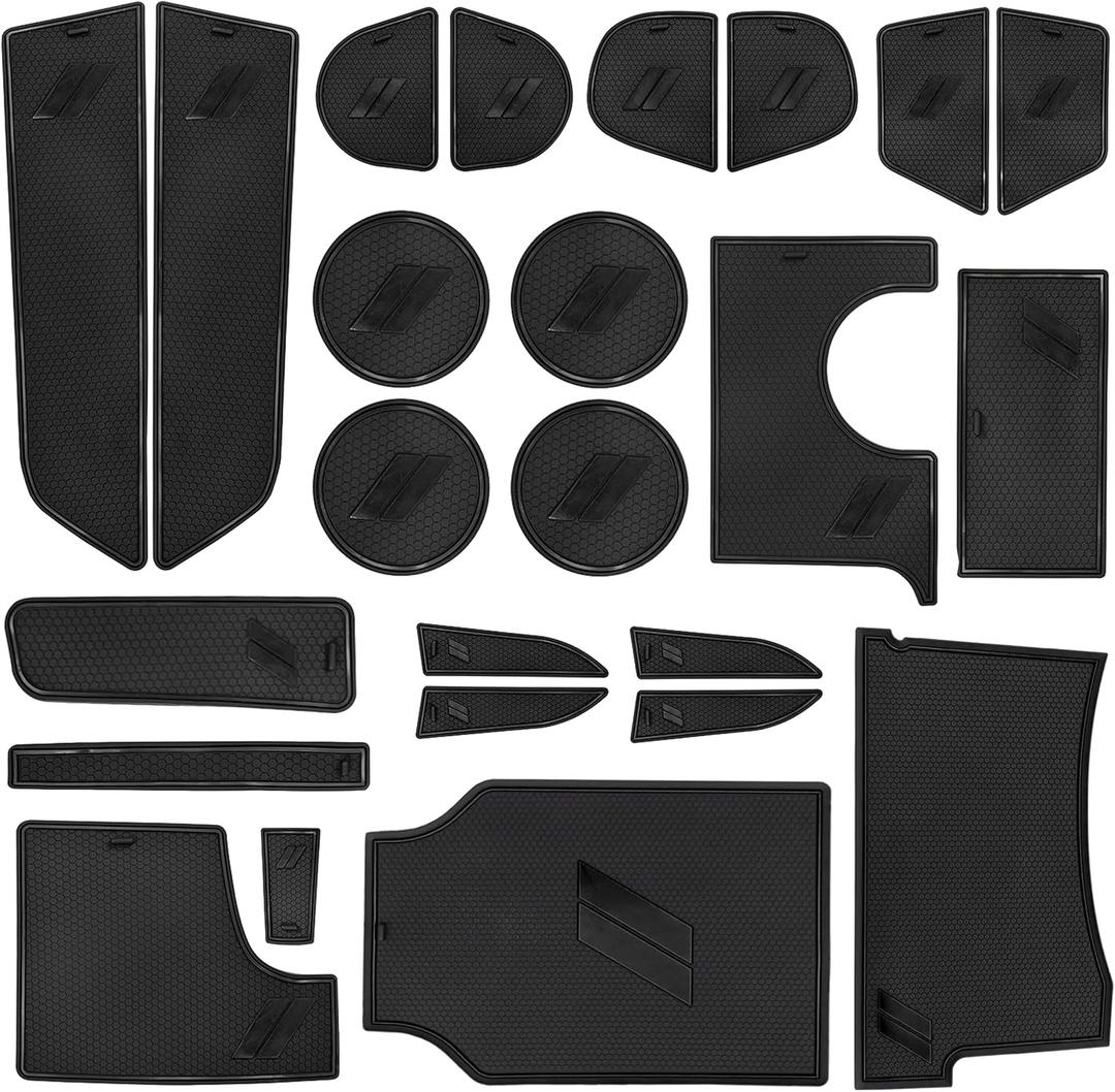 SENSHINE for Dodge Charger Accessories 2015-2021 2022 2023 Non-Slip Anti Dust Cup Holder Insert Center Console Shifter Liner Trim Door Pocket Mats Premium Custom Interior 24PC Set (Black Trim)