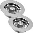 3-in-1 Kitchen Sink Drain Strainer & Stopper, Stainless Steel Food Catcher Plug with Filter Basket, Fits 3-1/2 Inch Drain Hole, Universal Sink Protector Cover, Anti-Clogging, Silver - 2Pack