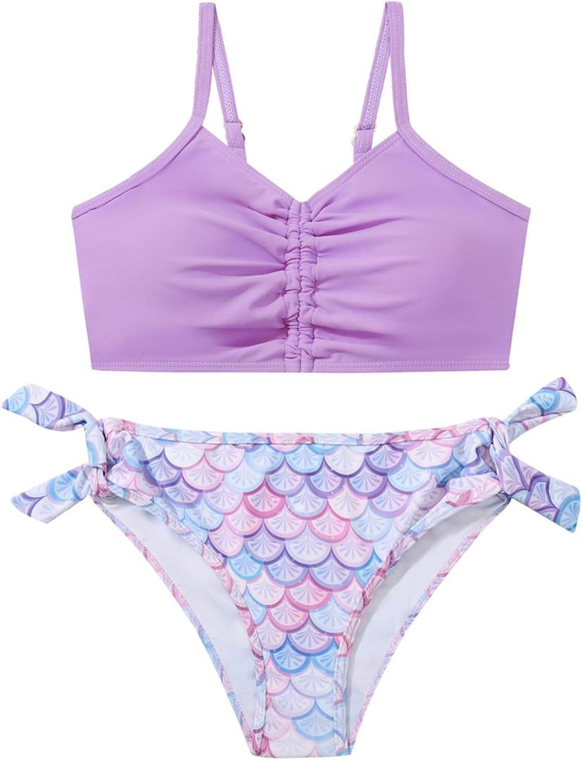 Girls Swimsuit 2 Piece Bikini Bathing Suit with Drawstring Cover Up Girls' Swimwear 9-16 Years