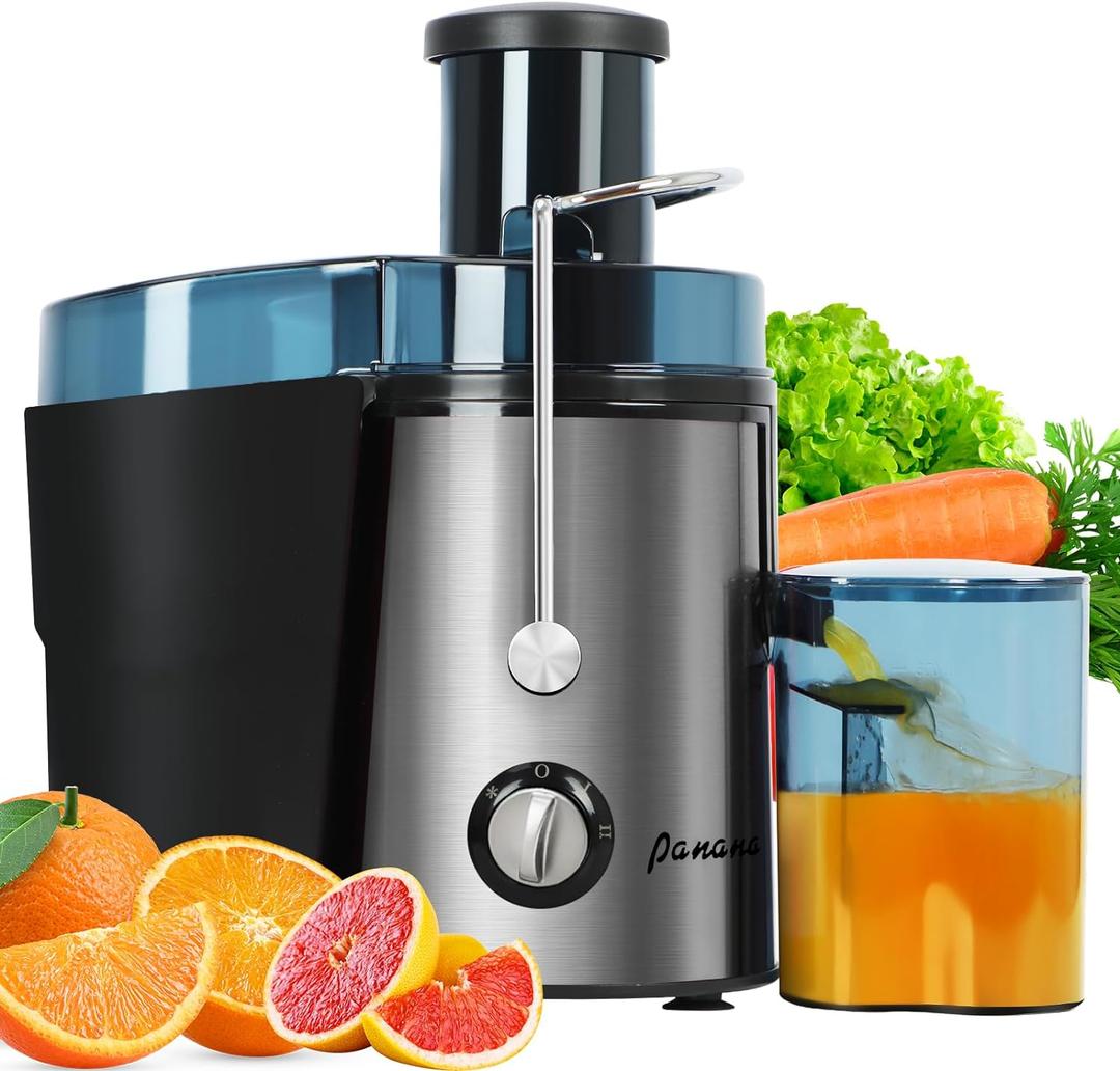 Panana Centrifugal Juicer Extractor with Wide Mouth 2.5 Feed Chute for Fruit Vegetable, Easy to Clean, Stainless Steel, BPA-free (Silver)