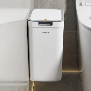 MOPALL Bathroom Trash Can with Lid, 2.4Gal Garbage Can with Pop-Up Lid, Small Trash Can Dog Proof, Slim Trash Bin Waste Basket for Toilet, Office, Bedroom, Living Room, Kitchen (White)
