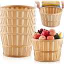 Marsui 4 Pcs Jumbo Half Bushel Baskets, 14 x 9.5 Inch Large Round Wooden Apple Basket with Handles Handcrafted Produce for Farmers Market Harvest Fruit Plants or Commercial Use