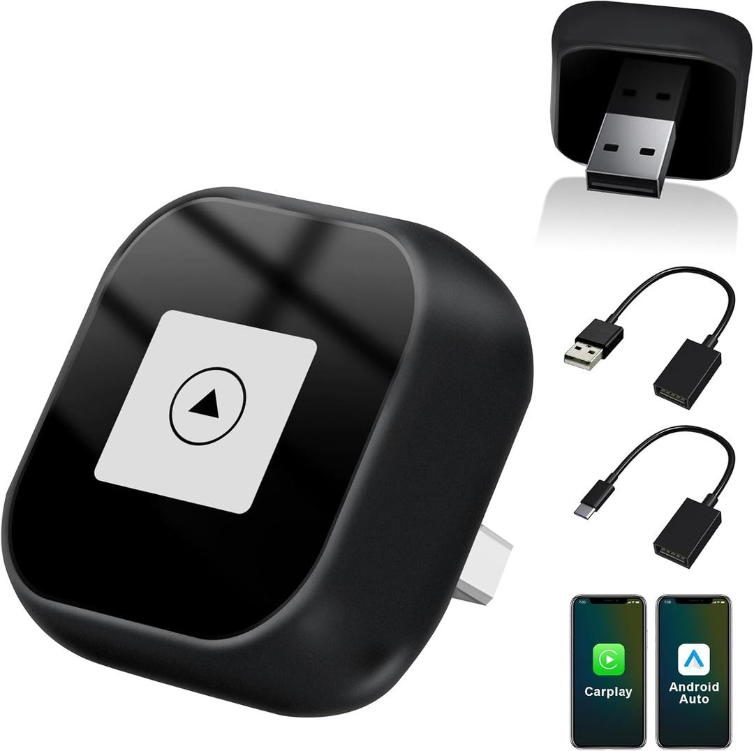 2 in 1 Wireless CarPlay & Android Auto Adapter, 2025 Upgraded Mini CarPlay Dongle Converts Wired to Wireless, Plug & Play, Auto Connect, Compact Design for iPhone & Android with USB/USB-C Port Black