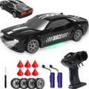 SANCO 1:20 RC Drift Car - 2.4G Drifting Car with Dual Tire System & LED Lights, 20+KM/H, 50-Minute Playtime, Racing Toy Remote Control for Adults Boys Girls 2pcs Rechargeable Batteries Black