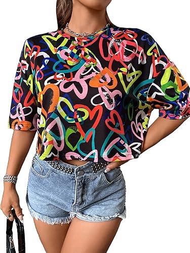 Floerns Women's Casual Reflective Short Sleeve Round Neck Crop Tops T Shirts Large