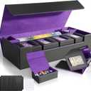 Card Deck Box for MTG Commander, Large 6 in 1 Card Storage Display Case with 5PCS TCG Deck Boxes & Dice Tray, Holds 2400+ Unsleeved Trading Cards (Black&Purple Set)