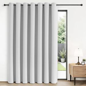 Joydeco Blackout Patio Sliding Door Curtains 108 Inches Long, Grommet Privacy Room Divider Curtains, Extra Wide Thermal Blackout Drapes for Bedroom Living Room (Greyish White 100Wx108L, 1 Panel)