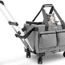 Pecute Cat Carrier with Wheels,Steel Wire Frame Cat Carrier, Stable Pet Trolley Bag for Cats, Pet Handbag and Stroller, Portable Cat Carrier Bag for Car Travel Bus Subway, Grey (17.3"L x 11.7"W x 11.4"H)