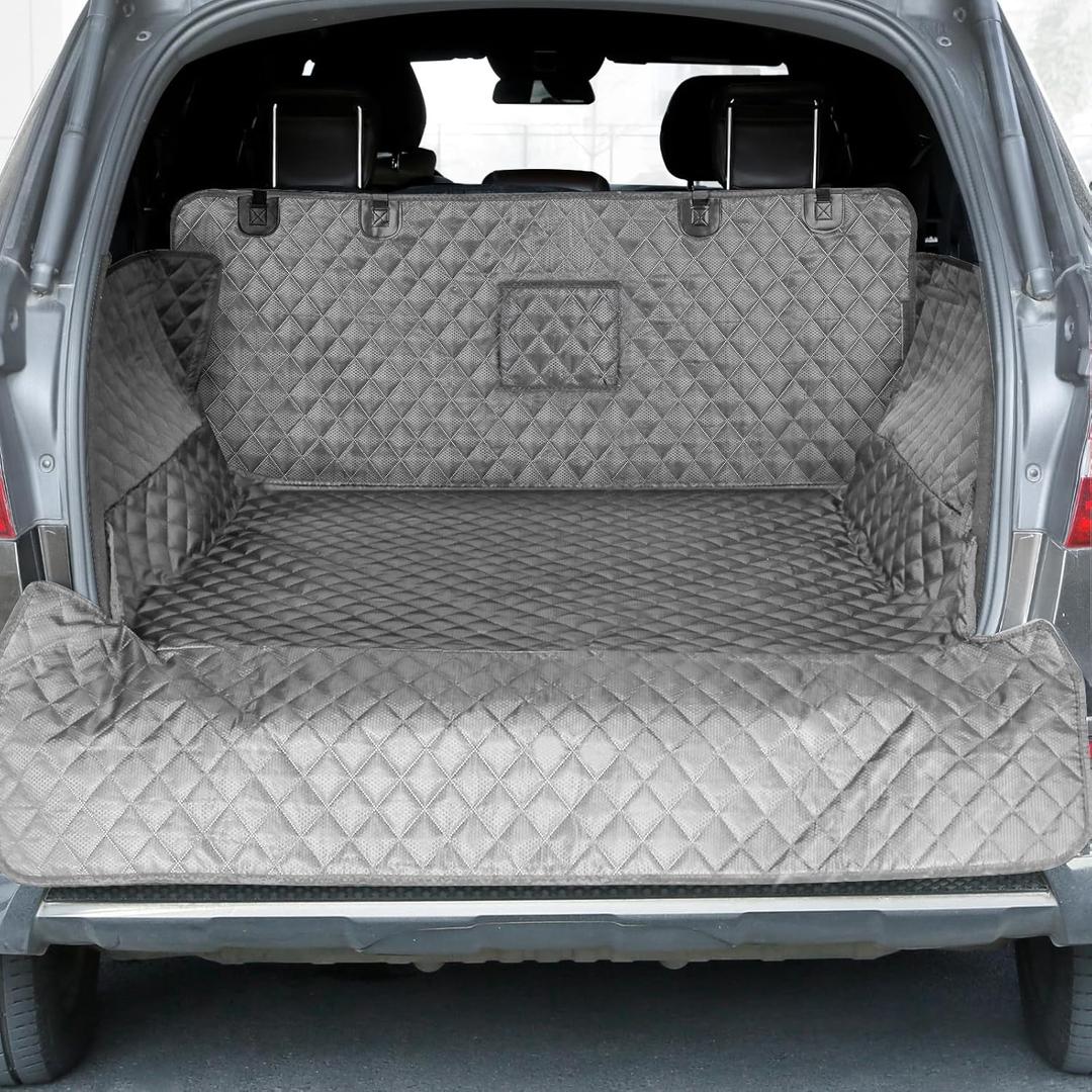 PETICON SUV Cargo Liner for Dogs, Waterproof Pet Cargo Cover Dog Seat Mat for SUVs Sedans Vans with Bumper Flap Protector, Non-Slip, Large Size Universal Fit, Gray