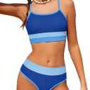 Girls Bathing Suit Color-Block Adjustable Straps Bikini Sets Girls Two Piece Swimsuits with Chest Pad Swimwear 7-18T (11-12 Years, Blue)