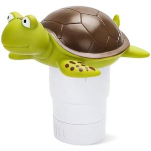 Merkia Pool Chlorine Floater, Large Capacity Floating Chlorine Dispenser Fits Up to 5 Pc 3-Inch Chemical Tablets, Heavy-Duty Plastic-Anti-Aging, Top Vacuum Design- Prevent sinking (Turtle)