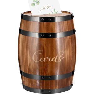 Menkxi Wedding Oak Whiskey Barrel Card Box with Slot Gift Card Box Holder Barrel Card Holder Table Decorations for Reception Wedding Ceremony Money Envelopes Gift Cards (Light Brown)