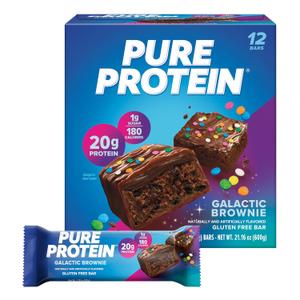 Pure Protein Galactic Brownie Protein Bars 20g Protein, 3g Sugar, 190 Calories (12 count) Low Sugar* High Protein Snack - Gluten Free - Perfect for a Healthy Snack (EXP 05/29/27)