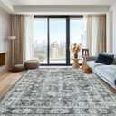 Area Rugs for Living Room 0.24inch Low Pile Faux Wool Bedroom Rug TPR Anti-Slip Backing Carpet Vintage Soft Rugs for Dining Room décor Machine Washable (Black Grey, 9 * 12)