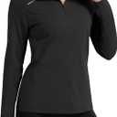 GEMYSE Women's 1/4 Zip Pullover Shirts Long Sleeve Workout Tops Quick Dry Casual Rash Guard Shirts (Black, XL)