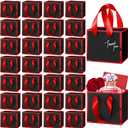 Yeaqee 50 Pcs Mini Metallic Paper Gift Bags with Handle 4x4.75x2.2'' Small Gift Bag DIY Tag Thank You Party Favor for Mother's Day Wedding Graduation Baby Shower Birthday Jewelry (Black,Red)