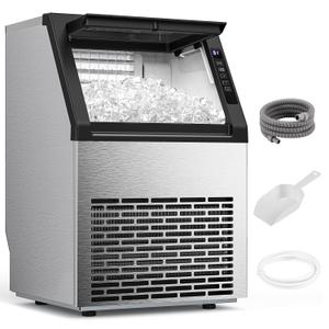 Commercial Ice Maker Machine, 80Lbs/24H Under Counter Ice Maker, Freestanding with Ice Thickness Control & Stainless Steel, 36 Cubes in 15 Mins, 28Lbs Storage Capacity, for Home, Bar, Cafe, Offices (EXP 08/05/26)