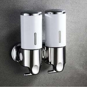 2 Chamber Wall Mounted Bathroom Shower Pump Dispenser and Organizer-Holds Shampoo, Soap, Conditioner, Shower Gel, for Bathroom Kitchen Hotel (White)