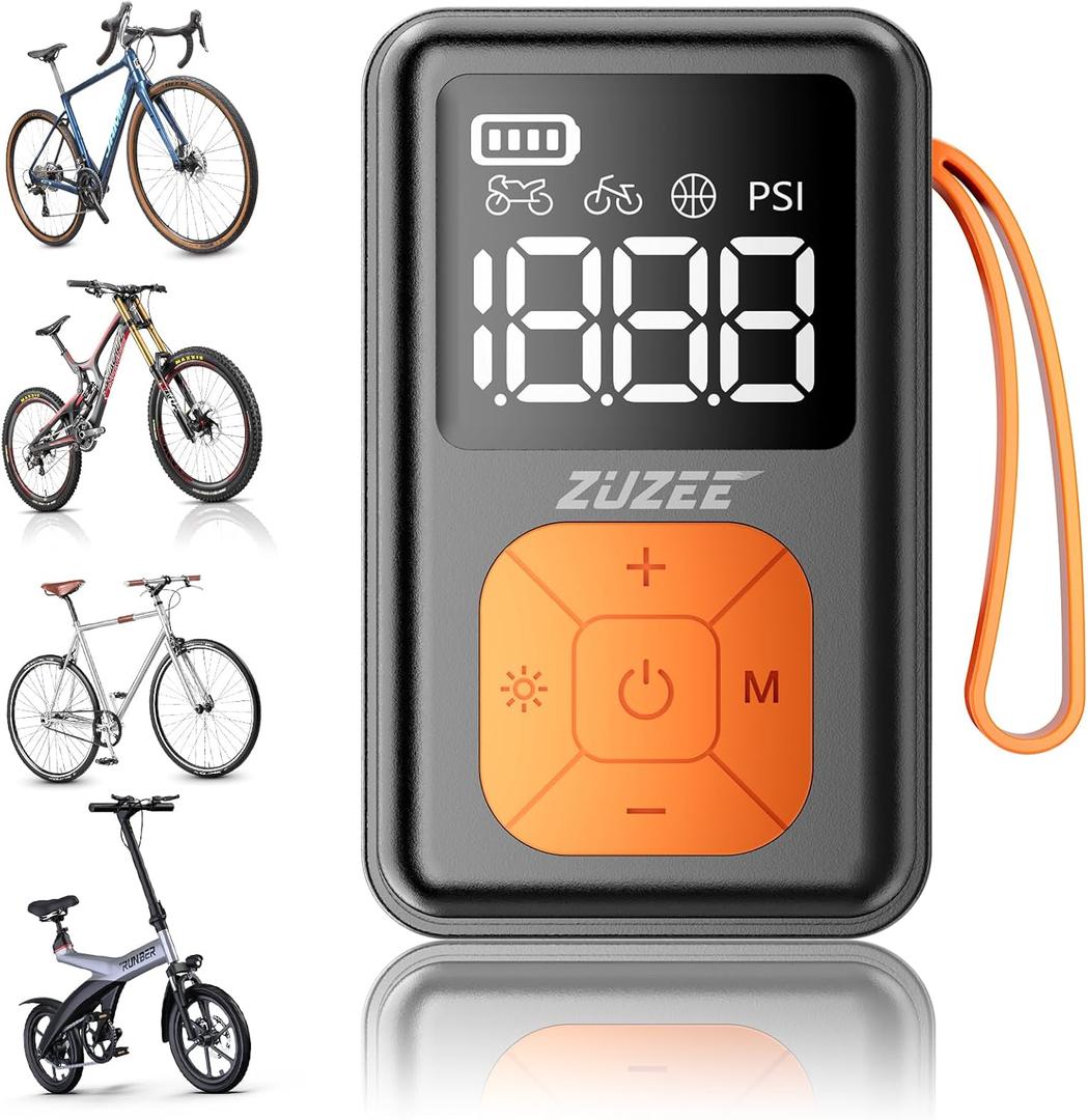 ZUZEE Mini Bike Pump, 150 PSI Portable Bicycle Pump with Gauge, 3X Faster & Auto Stop & Brushless Motor, Electric Bike Tire Pump with Presta and Schrader Valve for Road Bike, MTB, Motorcycle, Ball,etc