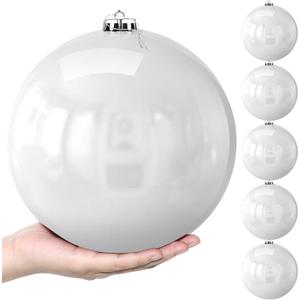 Zubebe 6 Pcs 8" Extra Large Outdoors Christmas Balls Ornaments Jumbo Oversized Christmas Tree Decorations Giant Hanging Xmas Plastic Balls Ornaments for Lawn Yard Decoration (White)