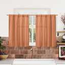 LAMIT Terracotta Linen Curtains 30 Inch Length for Small Window, Rod Pocket Linen Textured Light Filtering Drapes Boho Neutral Panels for Kitchen/Bathroom, 2 Panels, 42 x 30 Inch