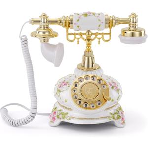 UKBW Audio Guest Book Phone, 32G Capacity Vintage Audio GuestBook Wedding Phone, Retro Audio Telephone Recording Customized Voice Message for Your Wedding Party, Retro Flower