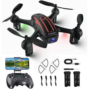 Drone with Camera 1080P HD, Remote Control Mini Drones for Kids and Adults, RC Quadcopter with One-Key Takeoff/Landing, Altitude Hold, 3D Flip, Gesture Selfie, 2 Batteries Drone for Boys and Beginners