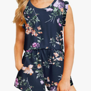 Girls Jumpsuits Rompers Ruffle Sleeve Romper Shorts with Pockets Summer One Piece Playsuit Outfits for Girl 6-13 Years