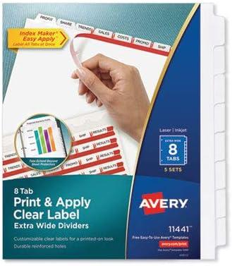 Avery Index Maker Extra-Wide Tab Dividers, 8-Tab, 5/ST, 9"x11",CL