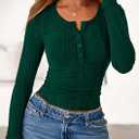 PRETTYGARDEN Women's Long Sleeve Tops 2026 Spring Fashion Clothes Henley Shirts Slim Fitted Ribbed Tees Blouses Fall Outfits (Dark Green,Large)