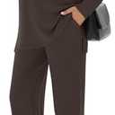 Sweetyweee 2 Piece Thermal Maternity Lounge Set Postpartum Pregnancy Fleece Loungewear Long Sleeve Top and Wide Leg Pant XL