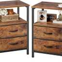 Huuger Night Stand Set of 2, Nightstand with 2 Drawers, Bed Side Table with Open Shelf, Wooden Top, End Table, Fabric Drawer, for Bedroom, Rustic Brown