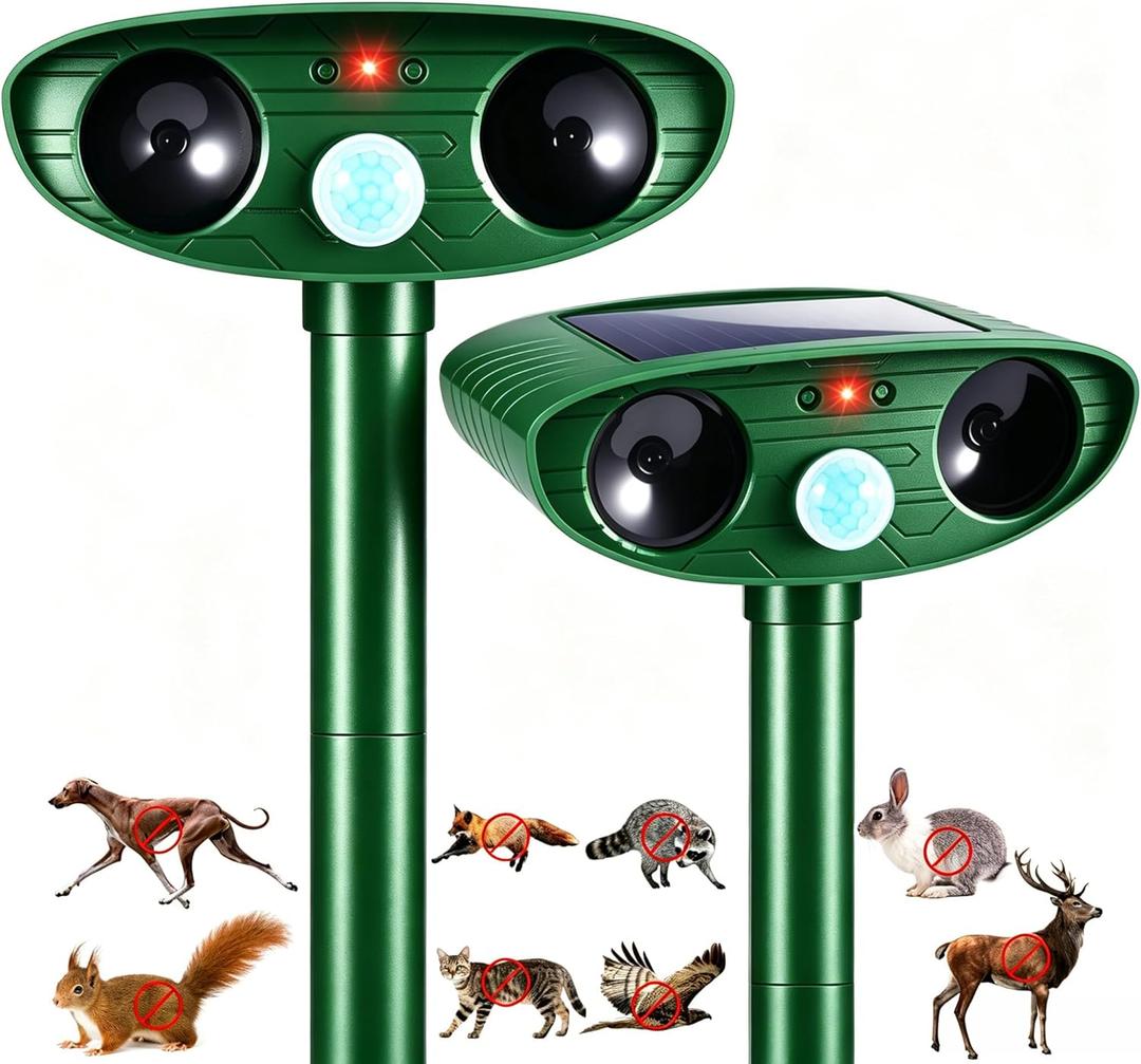 2 Pack Upgraded Sonic Fortress Pro Deer Repellent Rabbit Deterrent Solar Animal Repellent Ultrasonic Outdoor with Motion Sensor for Skunk Cat Raccoon Squirrel Fortress Pro for Yard Garden