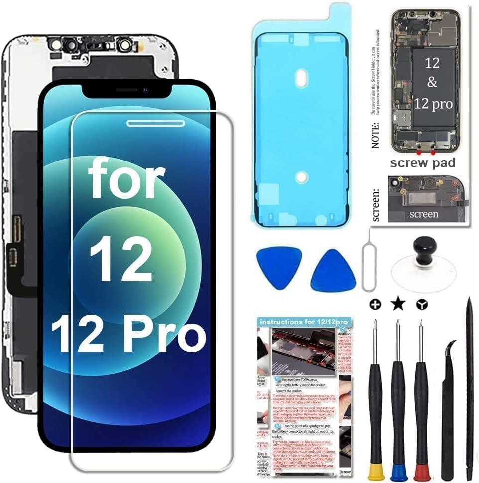 for iPhone 12/12 Pro Screen Replacement Kit 6.1 inch 3D Touch LCD Screen Display Digitizer Frame Assembly (for iPhone 12 12Pro)