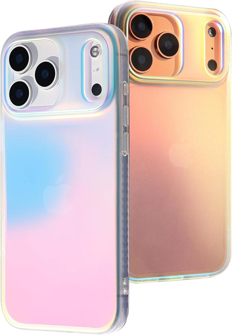 Iridescent Holographic Phone case for iPhone 17 Pro, [10FT Drop Protection] Translucent Matte Hard PC Back with Soft Silicone Edge Slim Protective for iPhone 17 Pro