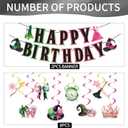 Pink & Green Birthday Party Decorations, Witch Happy Birthday Banner, Halloween Party Supplies, Movie Theme Photo Background Props for Halloween