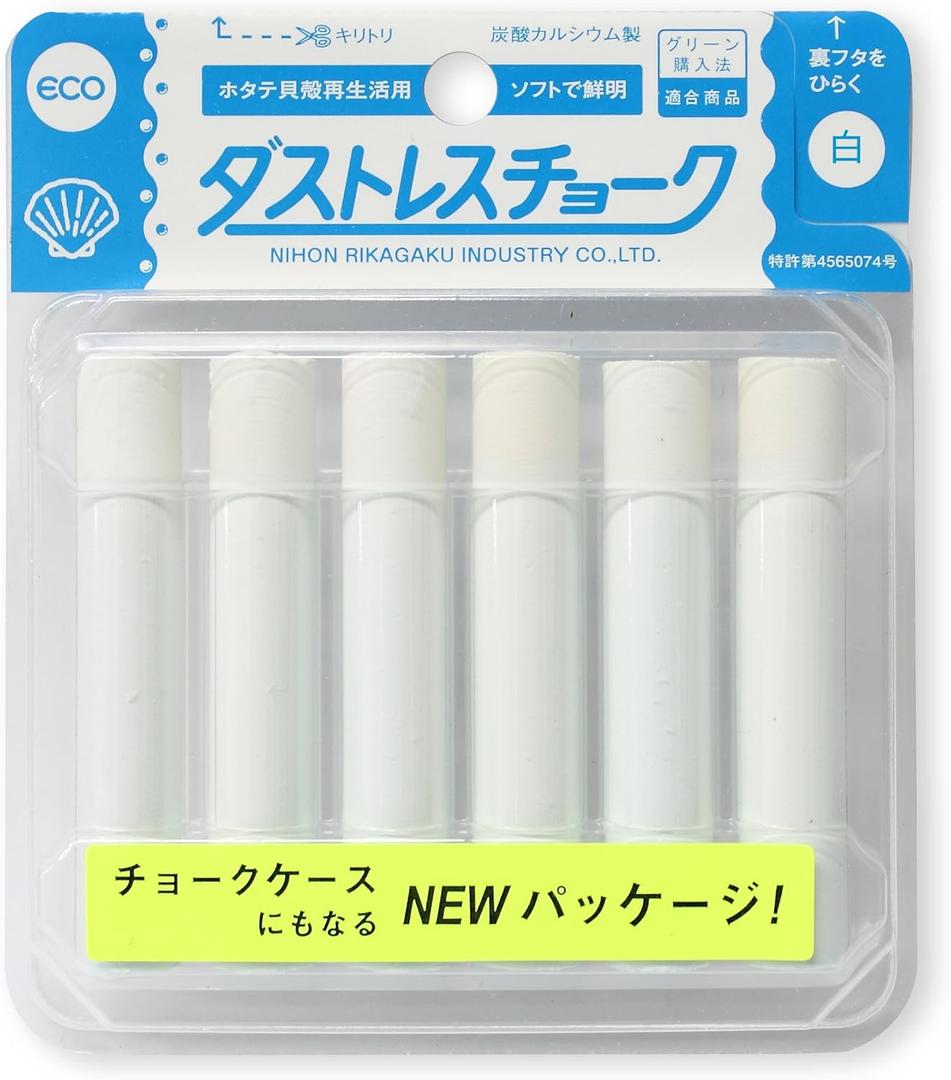 Rikagaku White Dustless Chalk, 6-Pieces (DCC-6-W) (6 Count (Pack of 1))