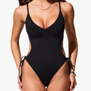 DOBREVA Women's One Piece Swimsuit Strappy Backless Bathing Suit V Neck Cutout Sexy Open Back Lined Adjustable Swimwear, Small