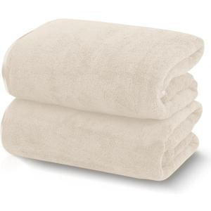 TENSTARS Silk Hemming Bath Towels for Bathroom Clearance - 27 x 55 inches - Light Thin Quick Drying - Soft Microfiber Absorbent Towel for Bath Fitness, Sports, Yoga, Travel, Gym - 2 Pack, Cream