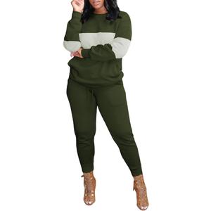 HBQ Women 2 Piece Outfits Casual Long Sleeve Sweat Suits Jogger Tracksuits Lounge Sets With Pockets ,Army Green, Medium