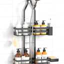 Shower Caddy Hanging Over Shower Head, Rustproof Black Shower Organizer, Height Adjustable Shower Shelf with Soap Holder & Hooks, No Drilling Shower Storage Rack for Bathroom Accessories