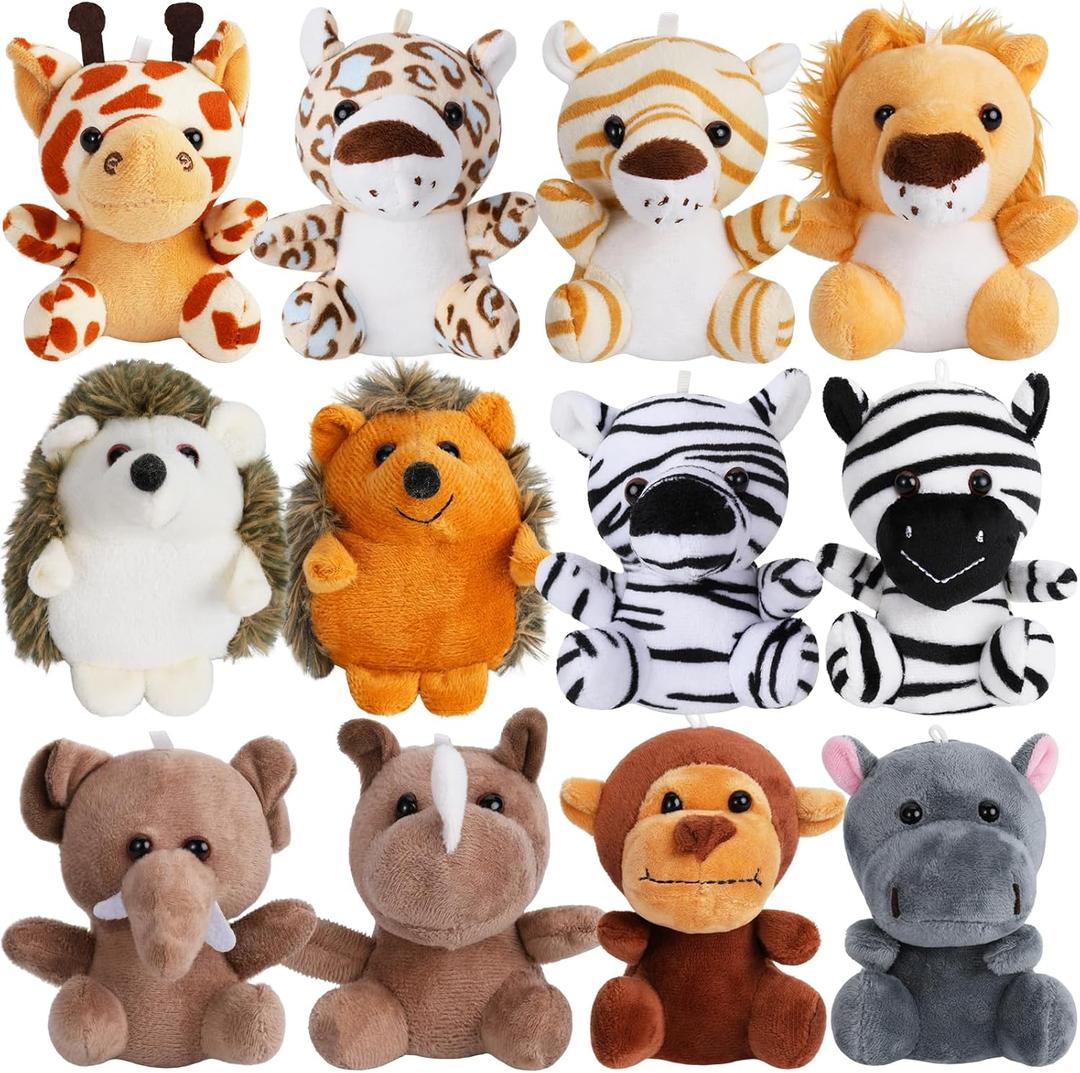 12 Pcs Small Stuffed Animal Bulk - 4.5 Inch Fluffy Stuffies, Animals Keychain Decoration, Carnival Prizes, Classroom Treasure Box, Pinata Stuffers