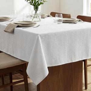 H.VERSAILTEX Rectangle Tablecloth Waffle Textured Waterproof Table Cloth Stain Resistant Wrinkle Free Washable Decorative Table Cover for Dining, Kitchen, Wedding and Parties (60x120 Inch,White)