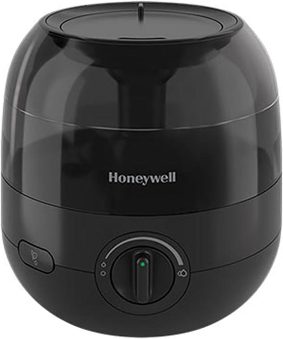 Honeywell Small Compact Ultrasonic Mini Cool Mist Humidifier with Adjustable Mist Control and Essential Oil Tray for Indoor Humidity, Black