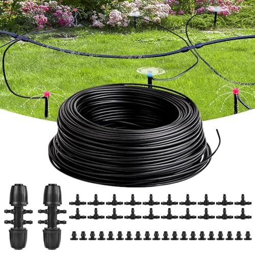 40FT 1/4 Inch Drip Irrigation Tubing, Distribution Hose Tube Kit Includes 2pcs 6-Way Connectors & 20pcs 1/4" Tee Splitters and End Plugs for Garden DIY Water-Saving Drip Irrigation System
